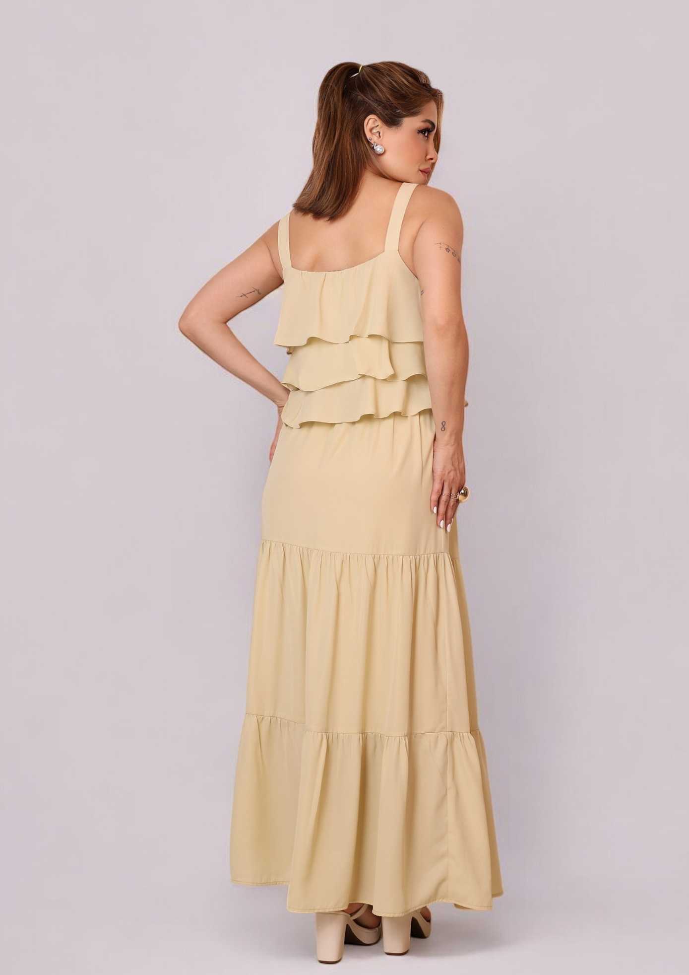 VESTIDO LONGO DE CREPE C/CAMADA - Imagem 3
