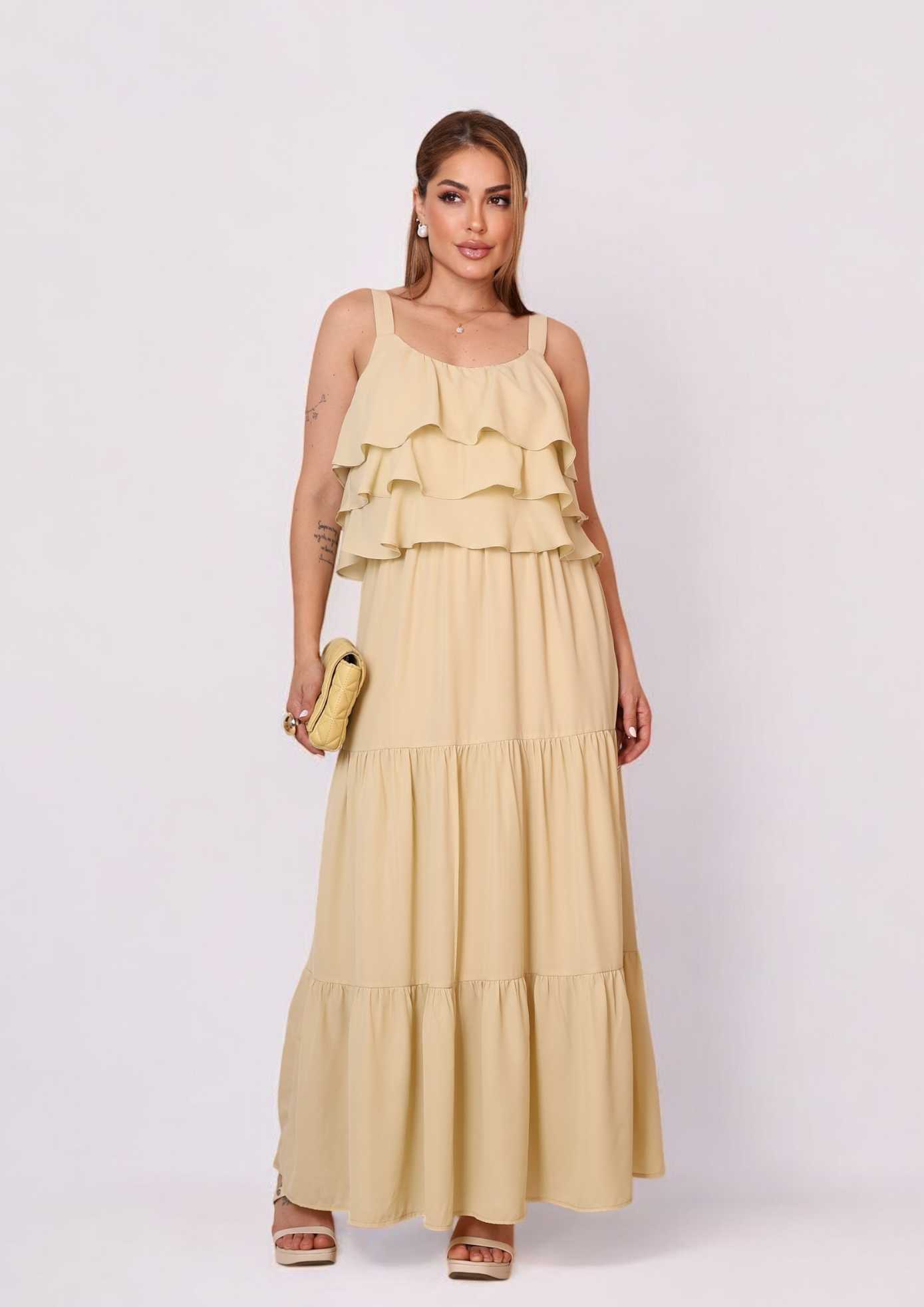 VESTIDO LONGO DE CREPE C/CAMADA - Imagem 2