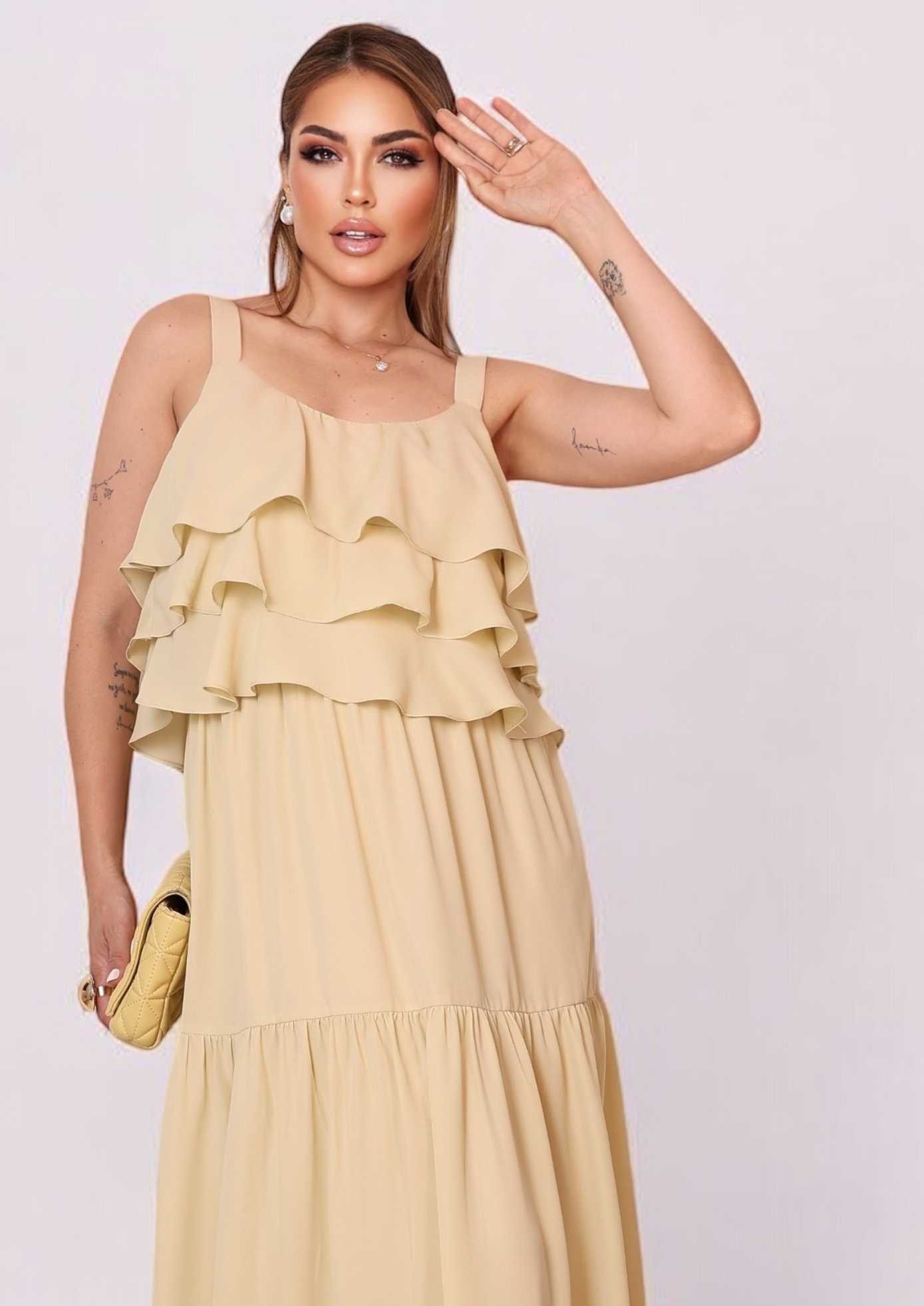 VESTIDO LONGO DE CREPE C/CAMADA - Imagem 4